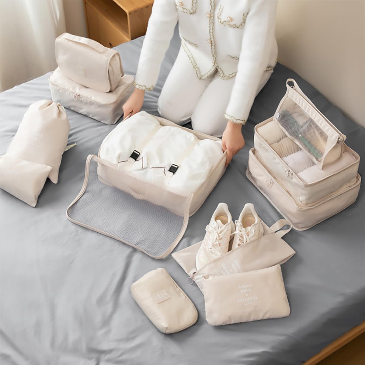HLILai Beige Travel Packing Organizers