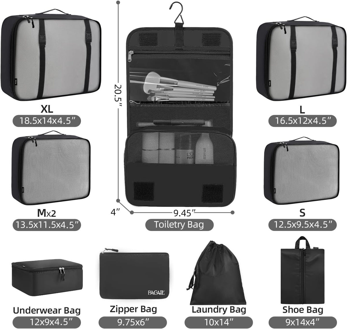 BAGAIL Packing Cube Set, Black