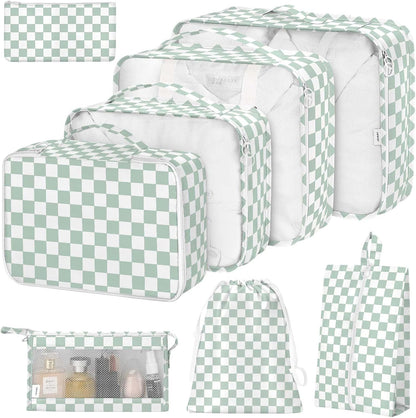 hatisan 8-Piece Packing Cube Set, Green Checkered