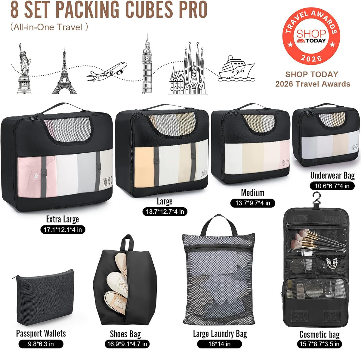Veken Packing Cube Set with Shoe Bag